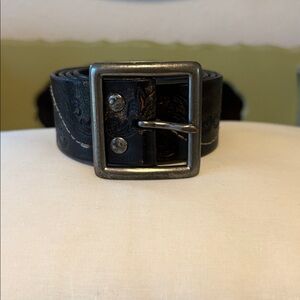 Express Black Leather Belt with Silver Buckle